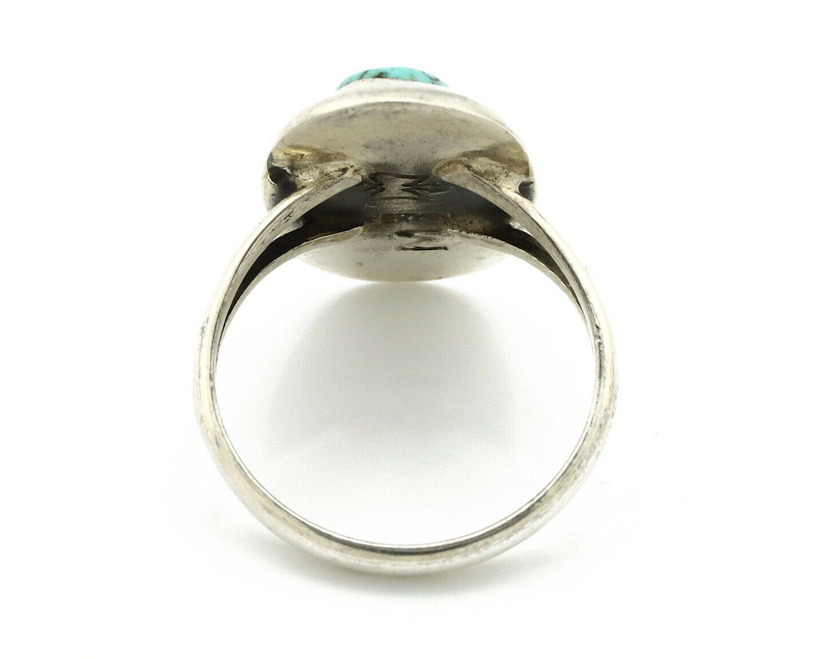 Navajo Shadow Box Ring .925 Silver Kingman Turquoise Signed M Montoya C80s