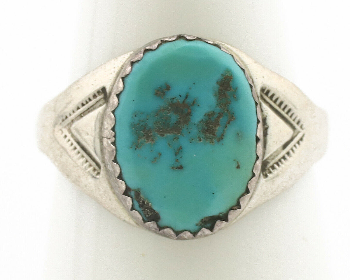 Zuni Ring .925 Silver Natural Blue Turquoise Native American Artist C.1980's