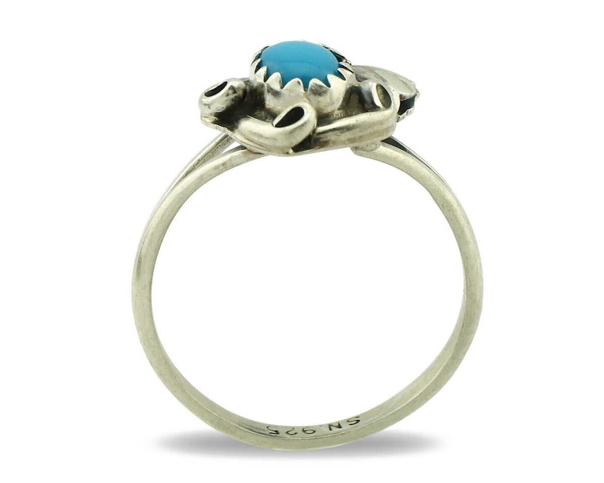 Navajo Ring .925 Silver Natural Blue Turquoise Artist Signed SN C.80's