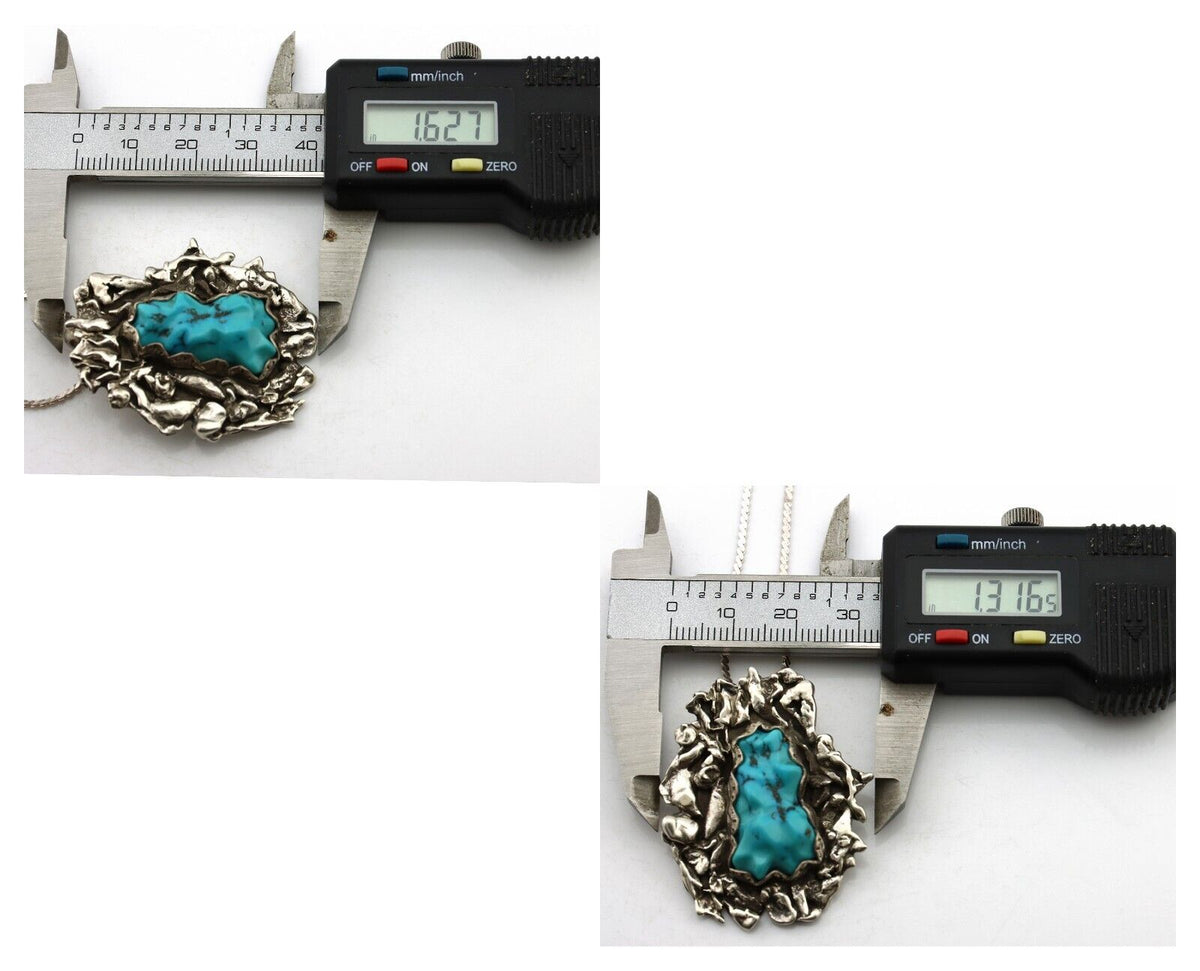 Navajo Necklace 925 Silver Blue Turquoise Native American Artist Signed C.80's