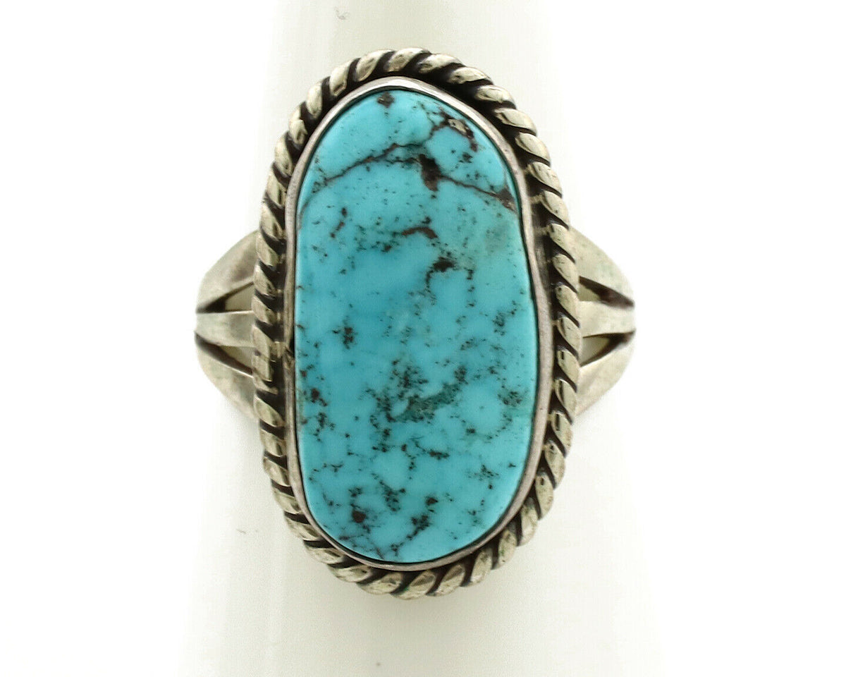 Navajo Ring .925 Silver Blue Turquoise Native American Artist C.1980's