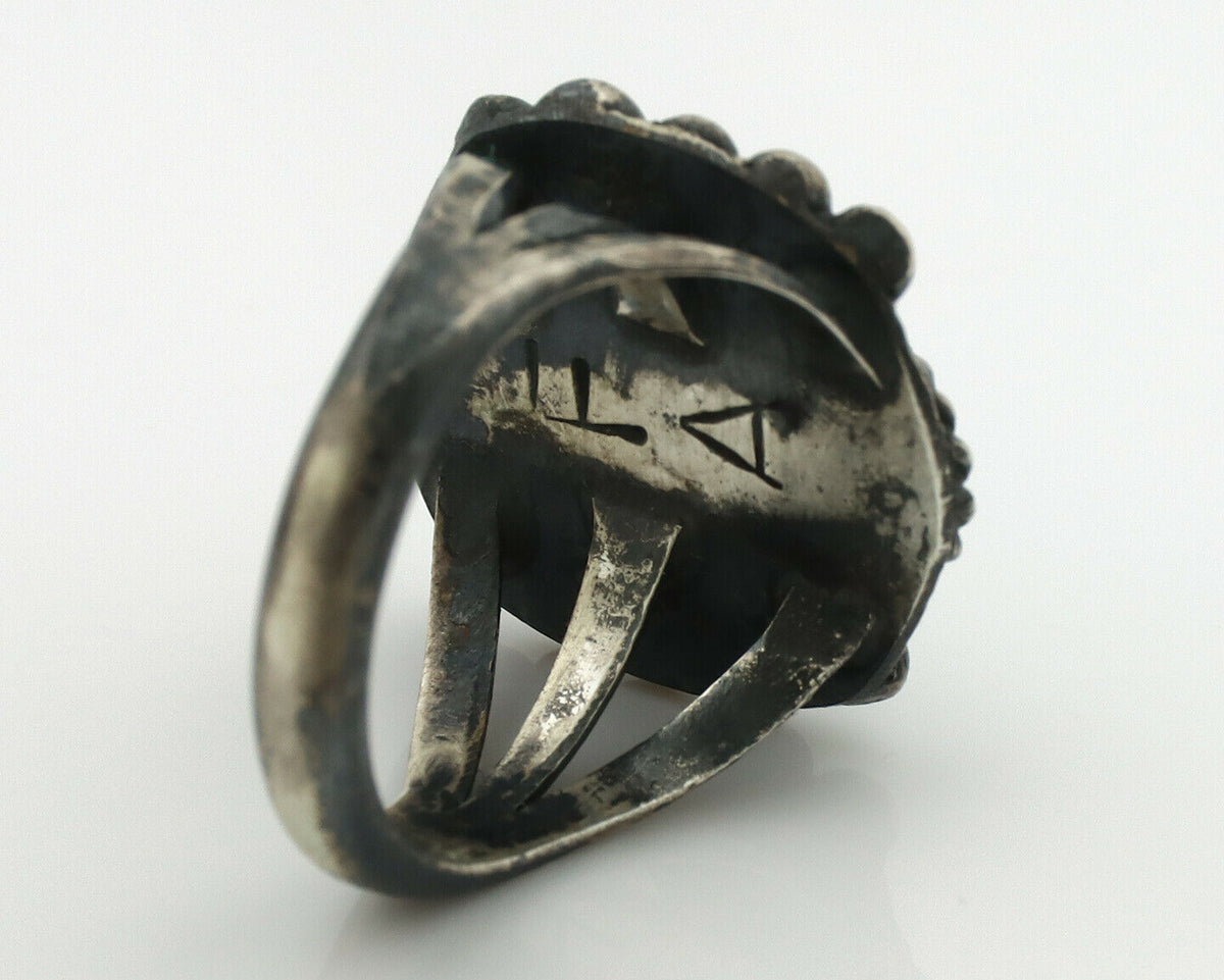 Navajo Ring .925 Silver Green Turquoise Signed Artist FA C.1980's