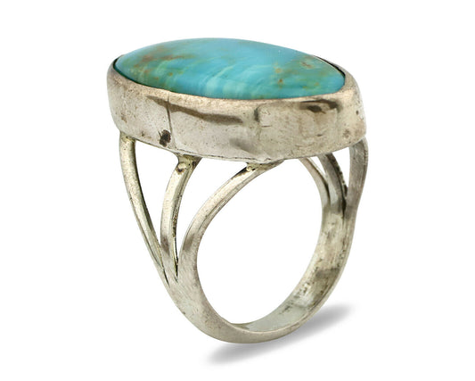 Navajo Ring .925 Silver Nevada Turquoise Native American Artist C.80's