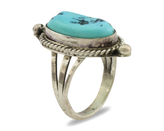 Navajo Ring .925 Silver Sleeping Beauty Turquoise Artist Signed S King C.1980's