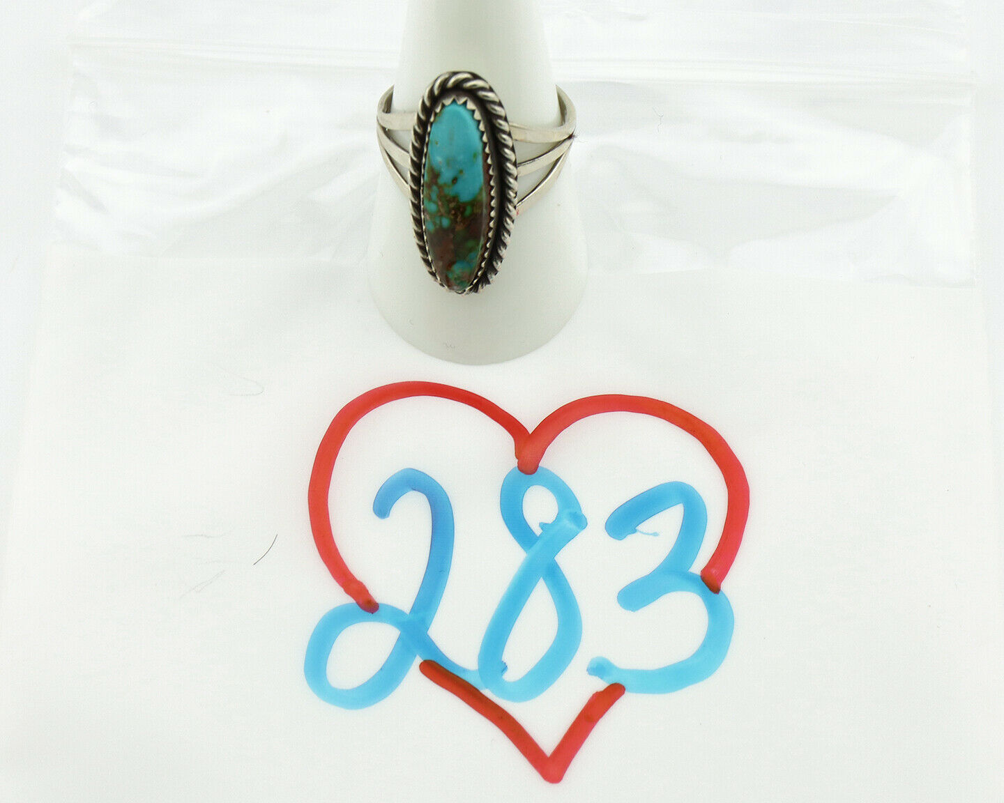 Navajo Ring .925 Silver Kingman Turquoise Native Artist C.80's