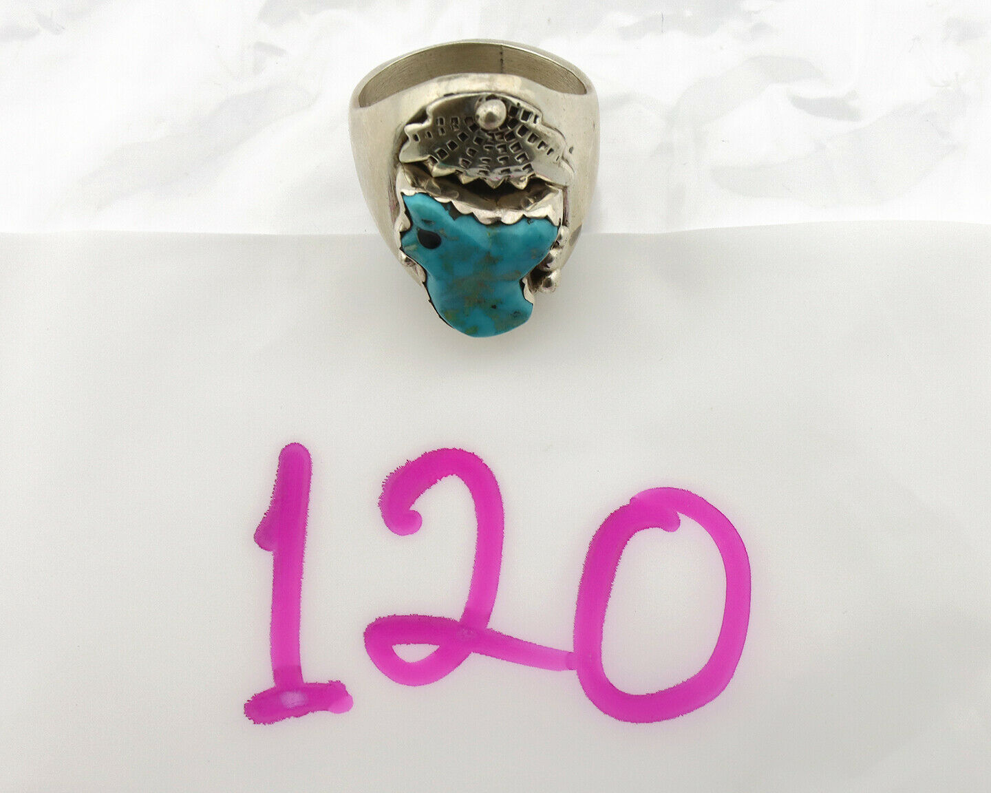 Zuni Ring .925 Silver Sleeping Beauty Turquoise Artist EBY C.80's