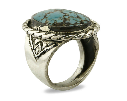 Navajo Ring .925 SOLID Silver Kingman Turquoise Signed Ralph Pemberton C.1975