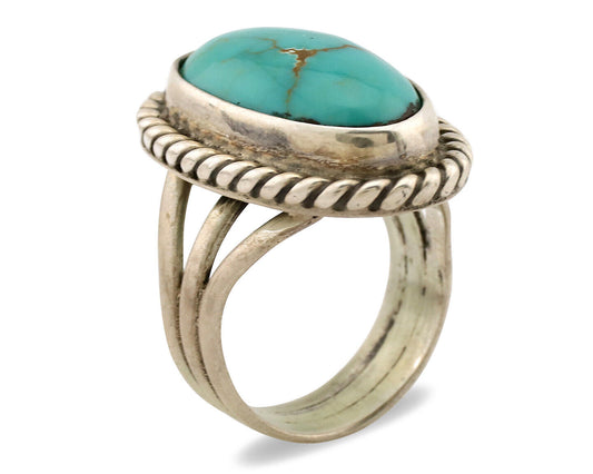 Navajo Ring .925 Silver Kingman Turquoise Native American Artist C.1980s