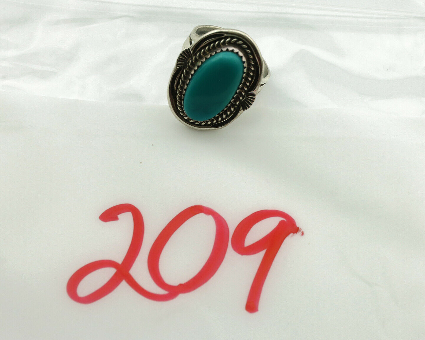 Navajo Ring .925 Silver Blue Turquoise Signed M Begay C.1980's