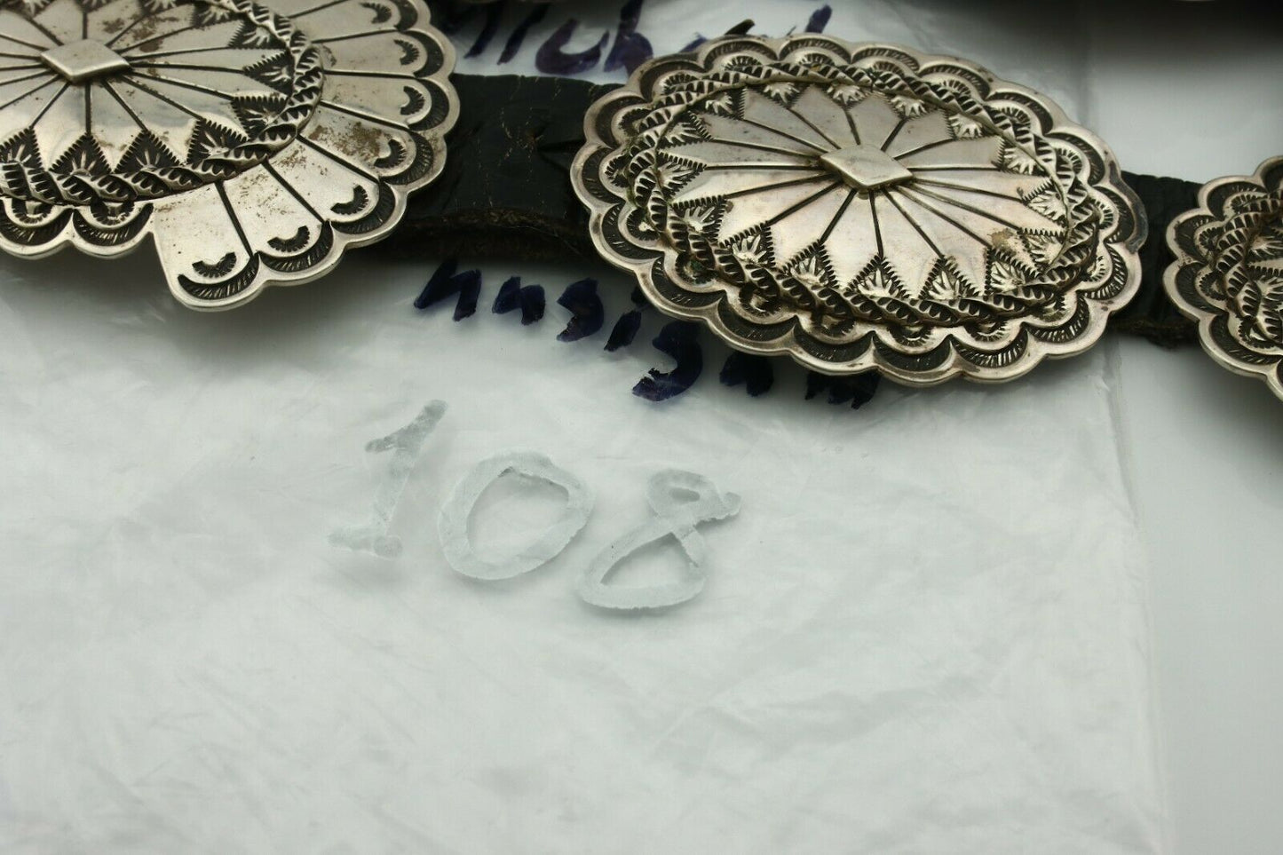 Navajo Concho Belt .925 Silver Hand Stamped Artist Michael Rogers C.80's