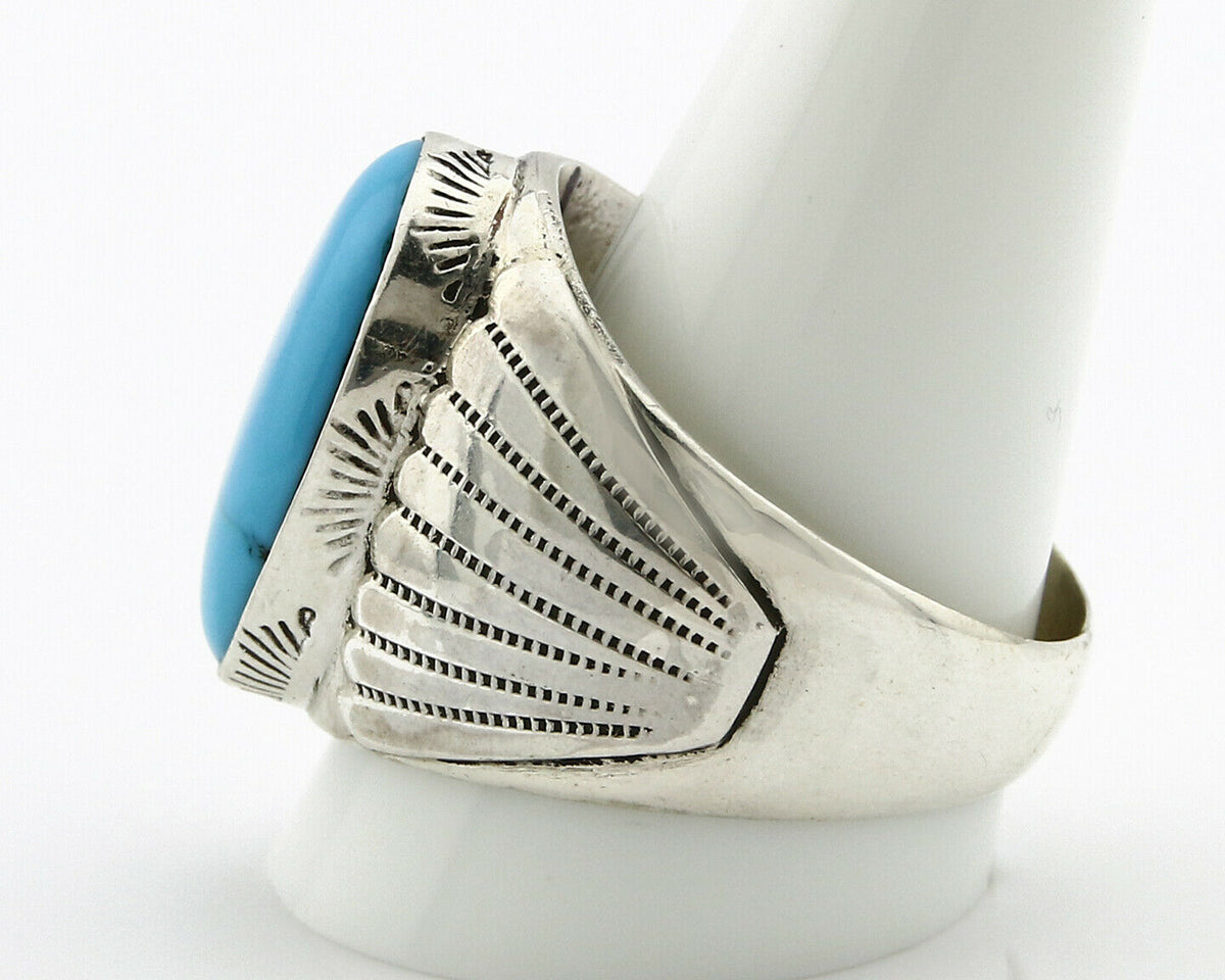 Navajo Turquoise Ring .925 Silver Handmade Signed Artist TZ C.80's