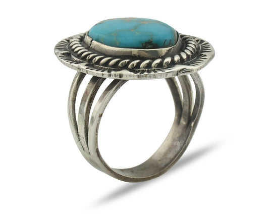 Navajo Ring .925 Silver Natural Blue Turquoise Native American Artist C.80's
