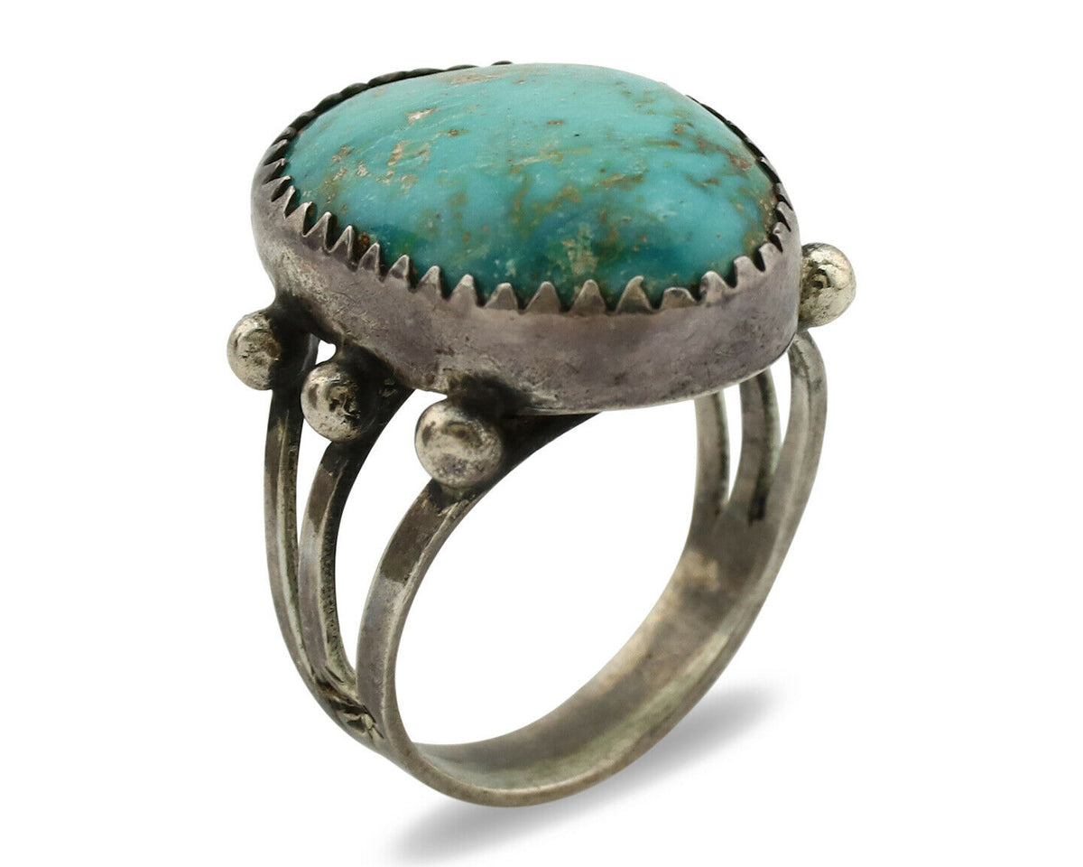 Navajo Ring .925 Silver Blue Turquoise Native American Artist C.1980's