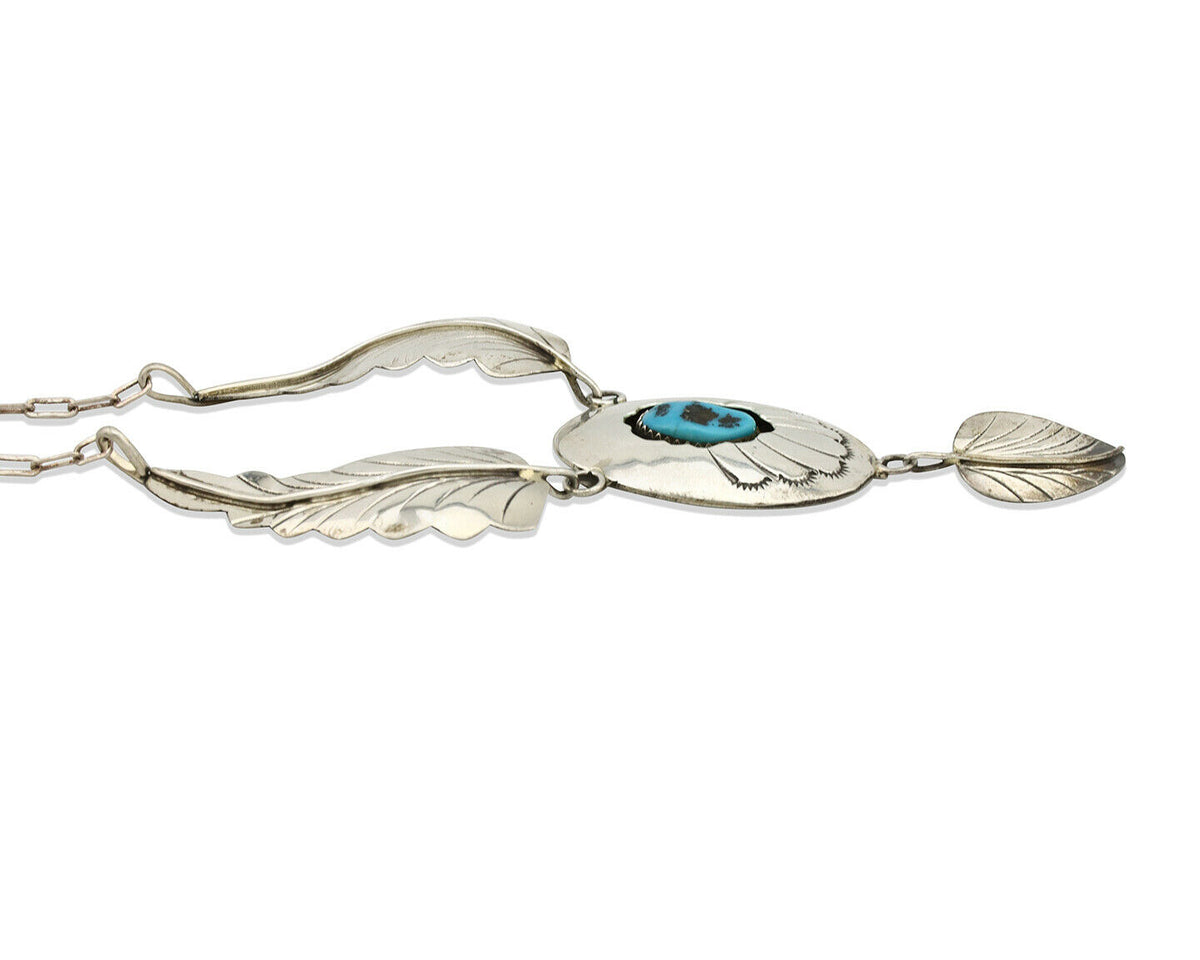 Navajo Necklace .925 Silver Sleeping Beauty Turquoise Signed M C.80's