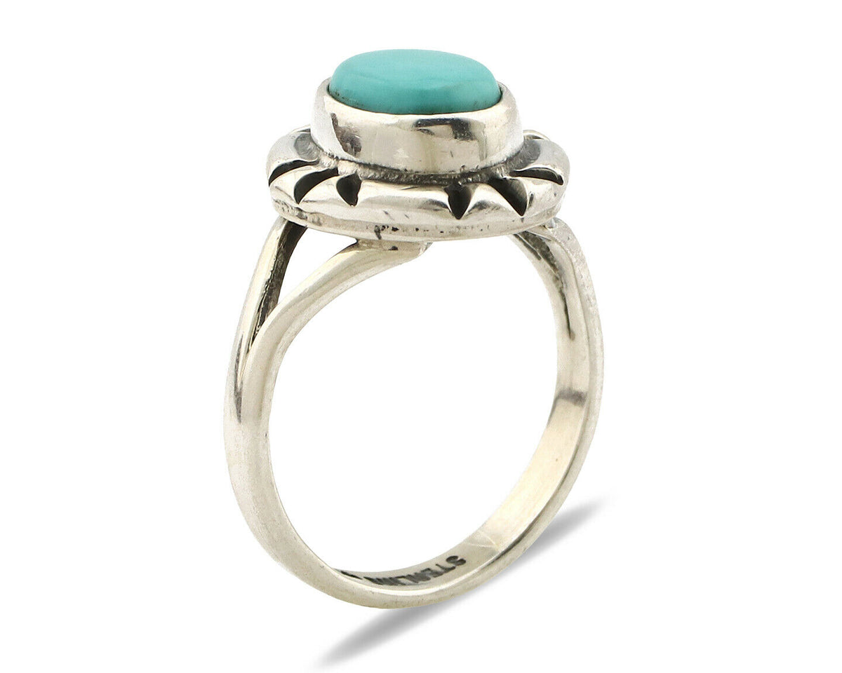 Navajo Ring .925 Silver Kingman Turquoise Artist Signed Gecko C.90's