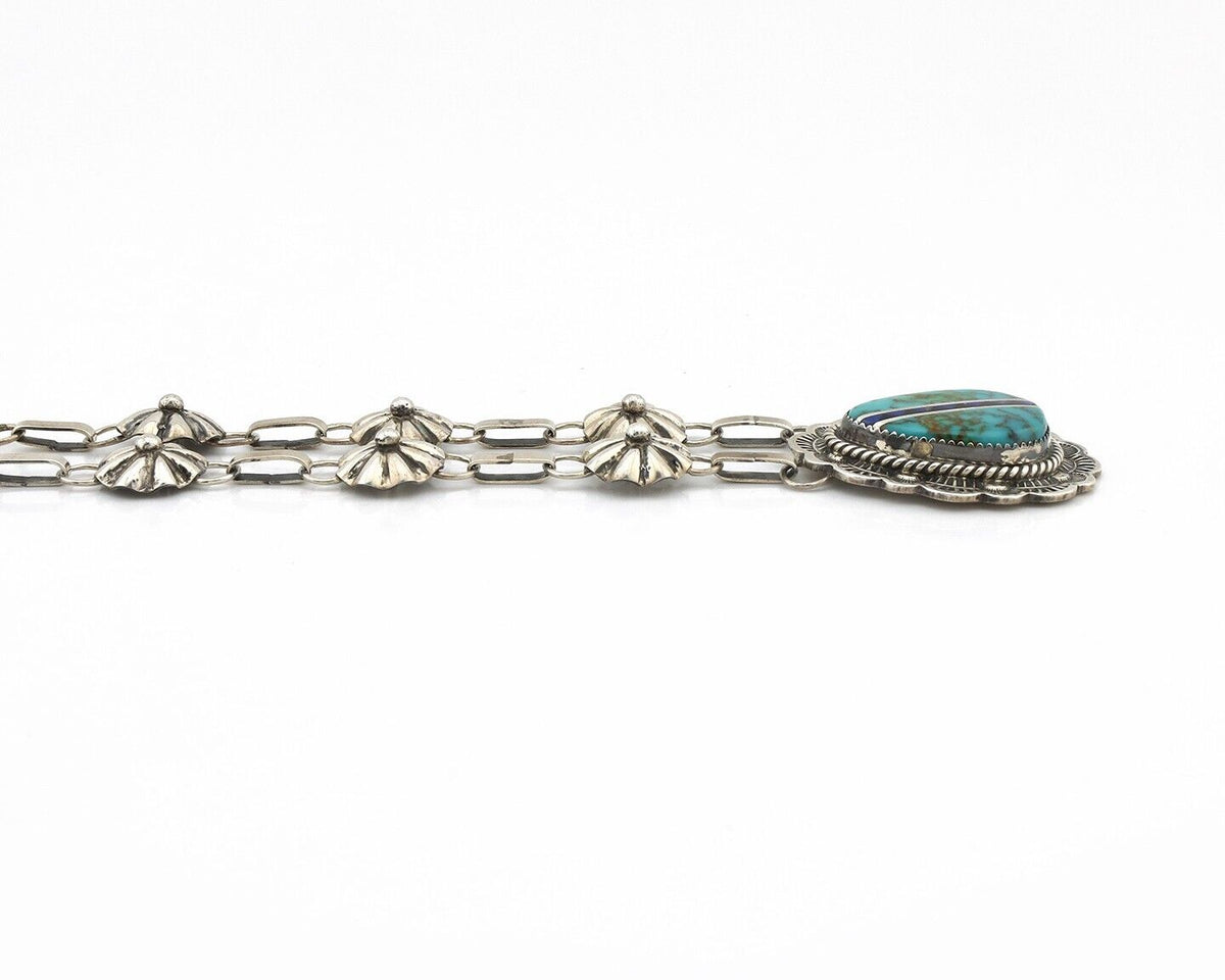 Navajo Necklace 925 Silver Turquoise, Onyx, Lapis Artist Signed M Begay C.80's