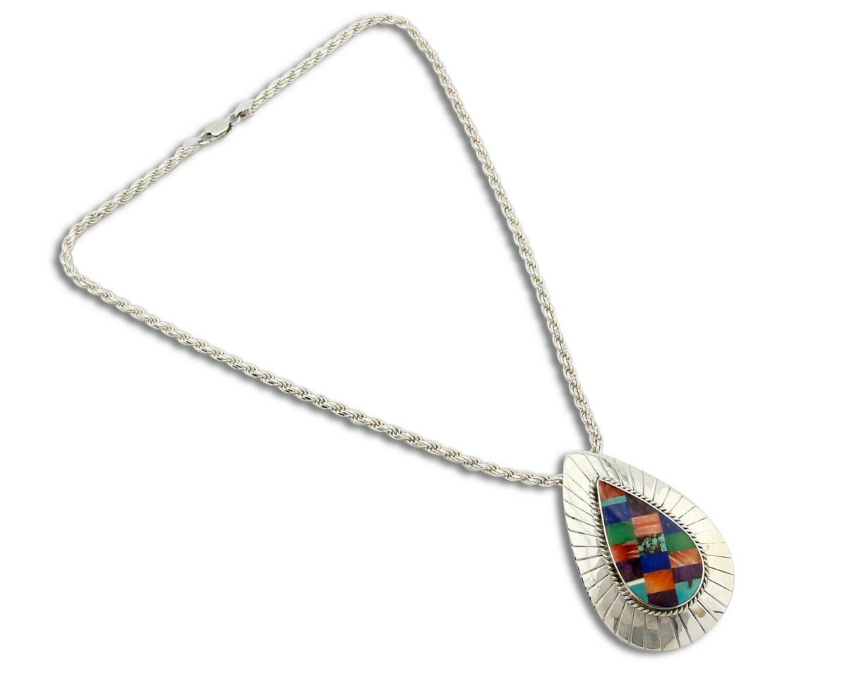 C. 1980's Navajo Signed "H" Natural Gemstone Pin or Pendant .925 Silver