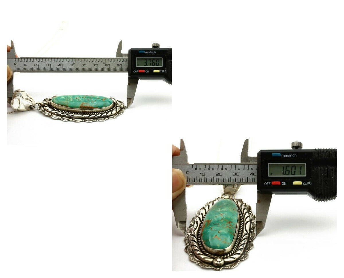 Navajo Necklace .925 Silver Kingman Turquoise Signed MB C.1980's