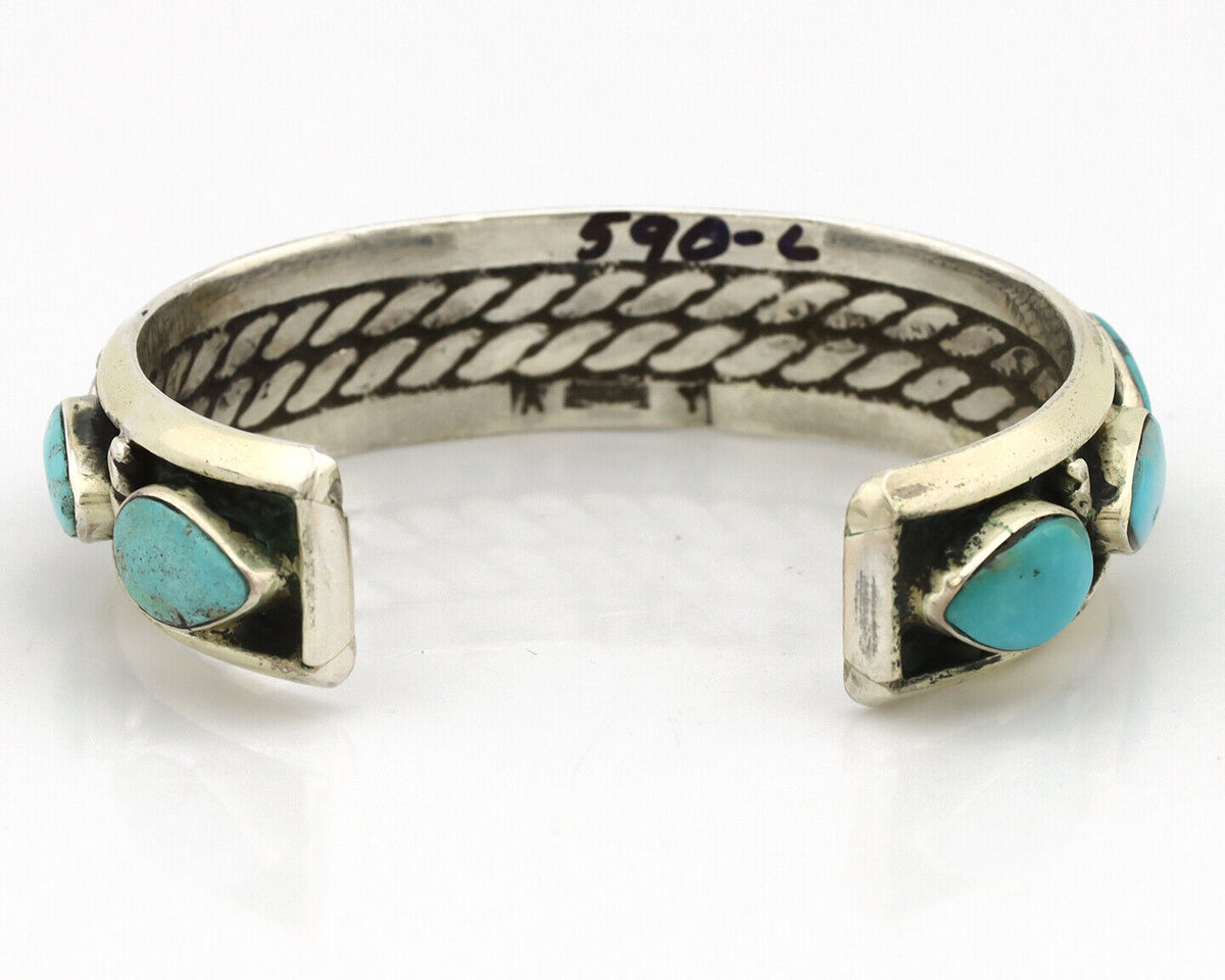 Navajo Bracelet .925 Silver Gem Kingman Turquoise Artist Signed AY 80's