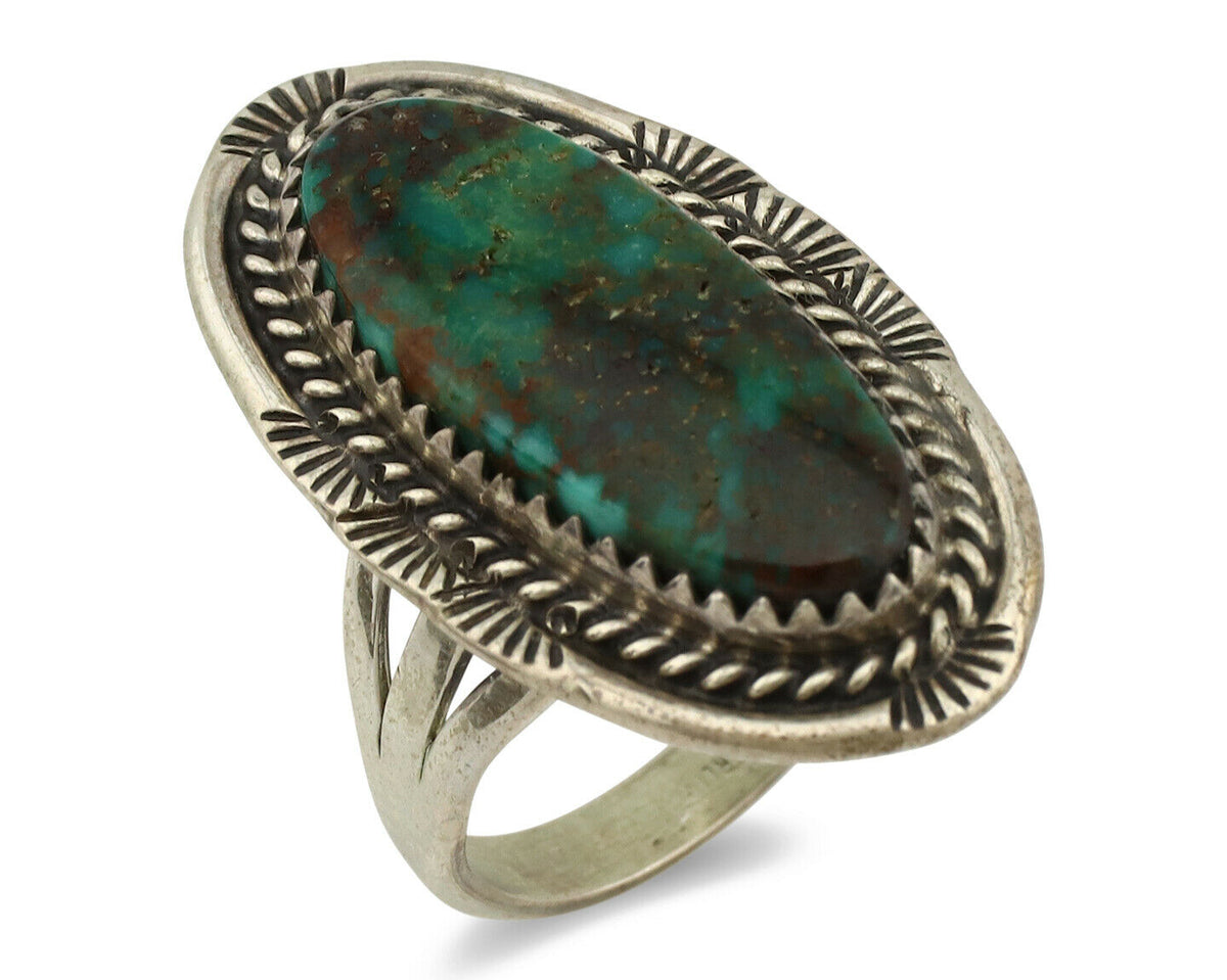 Navajo Ring .925 Silver Kingman Turquoise Native American Artist C.1980's