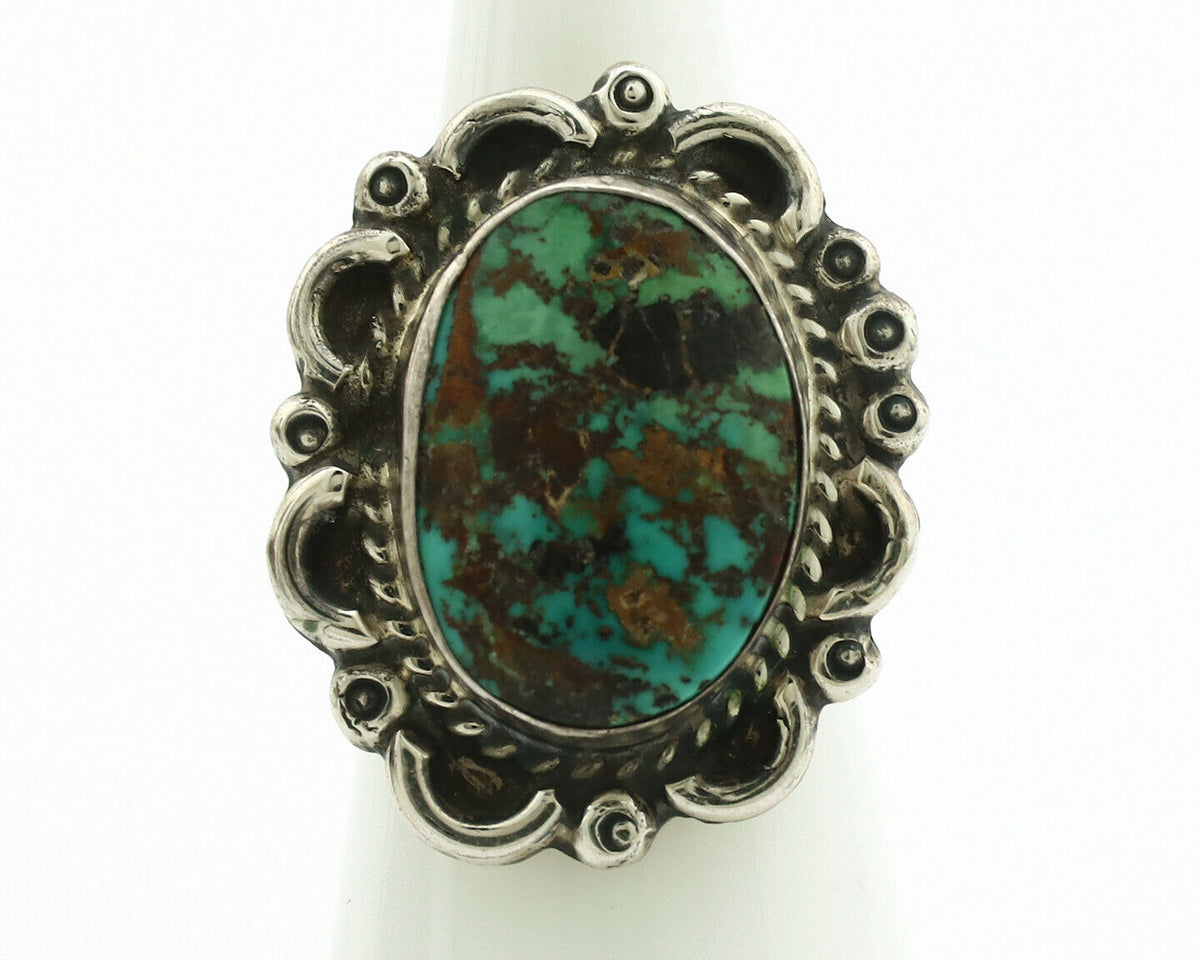 Navajo Ring .925 Silver Kingman Turquoise Native American Artist C.1980's