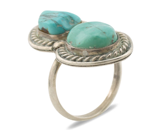 Navajo Ring .925 Silver Globe Turquoise Native American Artist C.1980's