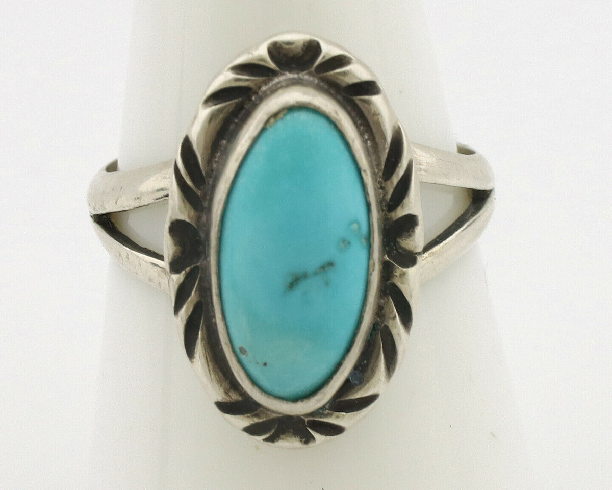 Navajo Ring .925 Silver Natural Blue Turquoise Native Artist Signed C.80's