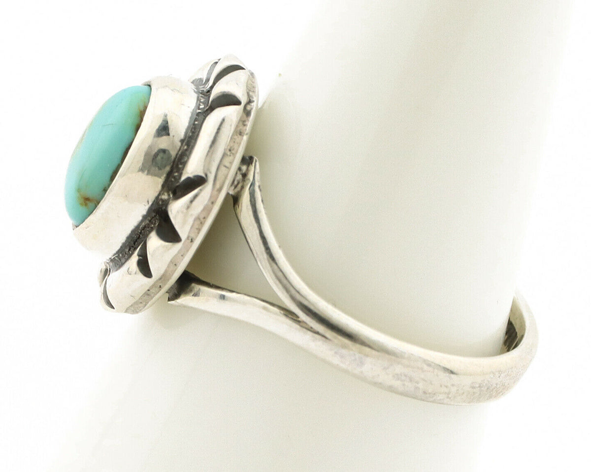 Navajo Ring .925 Silver Kingman Turquoise Artist Signed Gecko C.90's