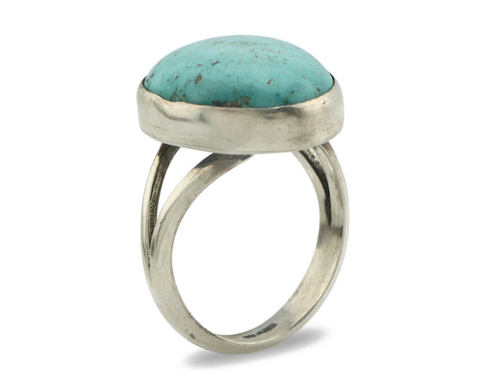 Navajo Ring .925 Silver Natural Blue Turquoise Signed Apache C.80's