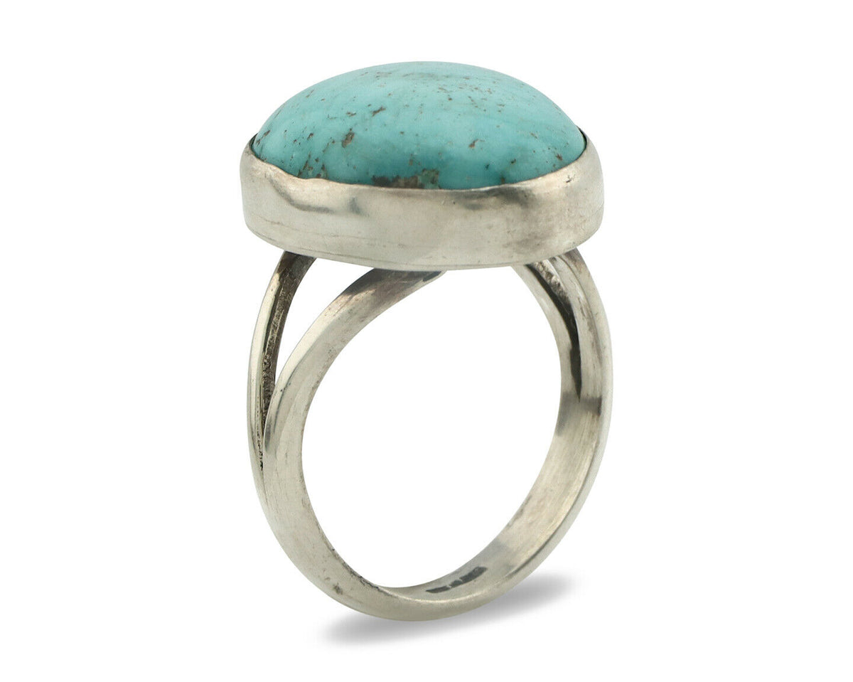 Navajo Ring .925 Silver Natural Blue Turquoise Signed Apache C.80's