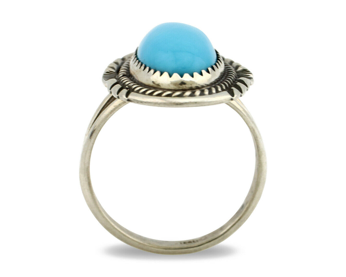 Navajo Ring .925 Silver Sleeping Beauty Turquoise Artist Signed Anna Begay C80s