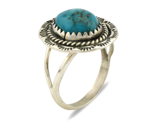 Navajo Ring .925 Silver Kingman Turquoise Native American Artist C.1980's