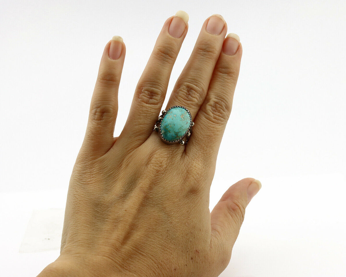 Navajo Ring .925 Silver Blue Turquoise Native American Artist C.1980's