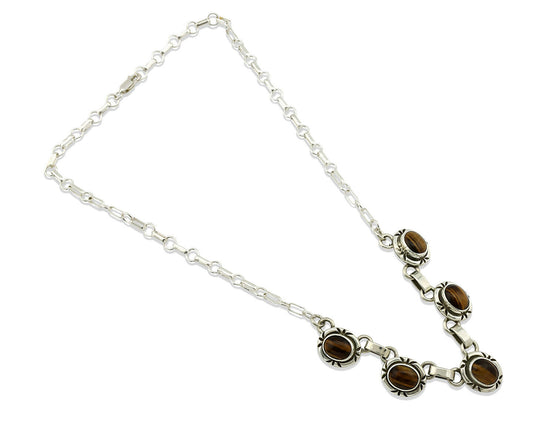 Navajo Necklace .925 Silver Tiger Eye Sapphire Native American Artist C.80's
