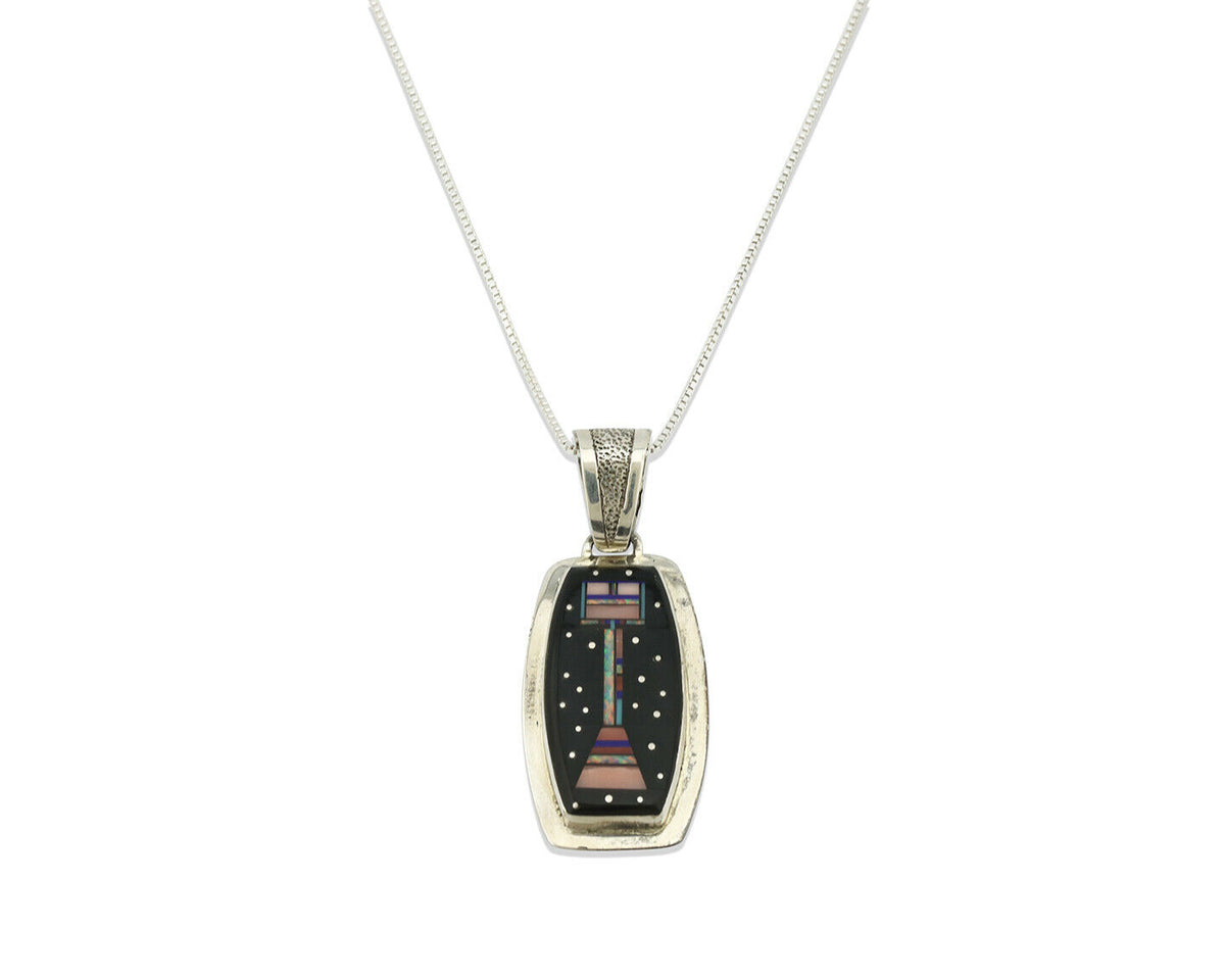 Navajo Handmade Inlaid Kachina Pendant .925 Silver Artist Signed FL C.80's