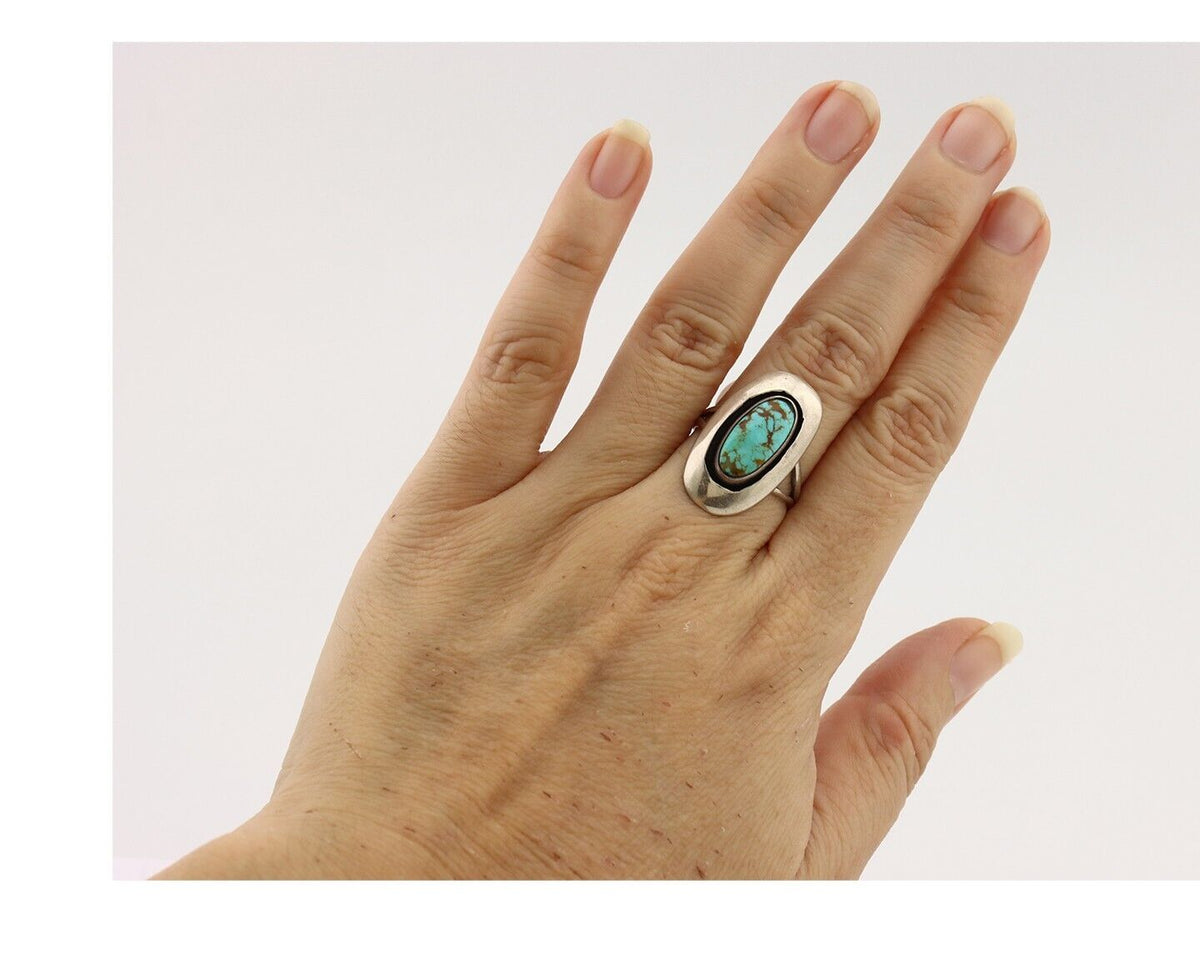 Navajo Ring 925 Silver Natural Blue Turquoise Artist Signed M Montoya C.80's
