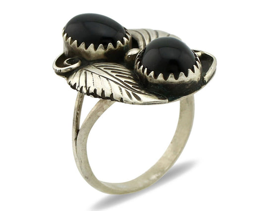 Navajo Ring 925 Silver Natural Mined Onyx Artist Signed T Thomas C.80's