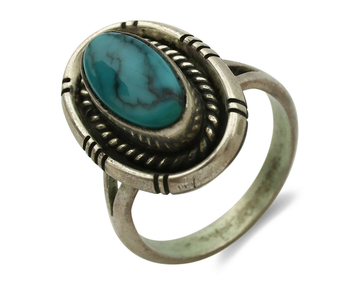 Navajo Ring .925 Silver Blue Turquoise Artist Signed B C.1980's