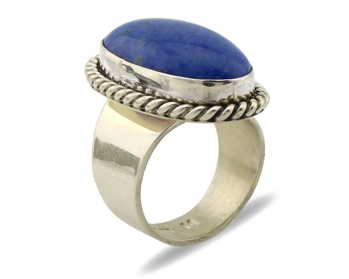 Navajo Ring 925 Silver Natural Lapis Artist Signed Wilbur Musket Jr C.80's