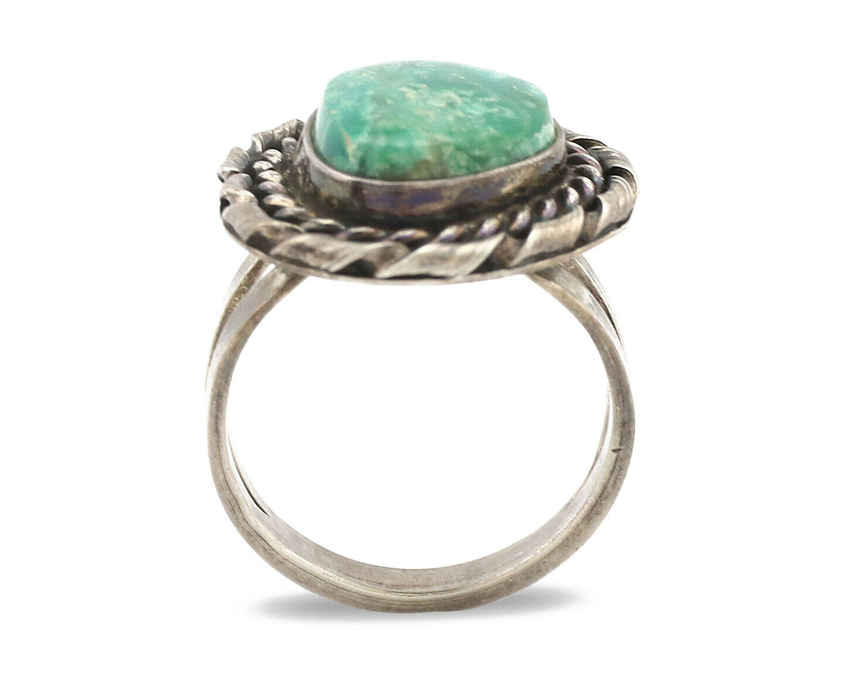 Navajo Ring .925 Silver Green Turquoise Native Artist C.1980's