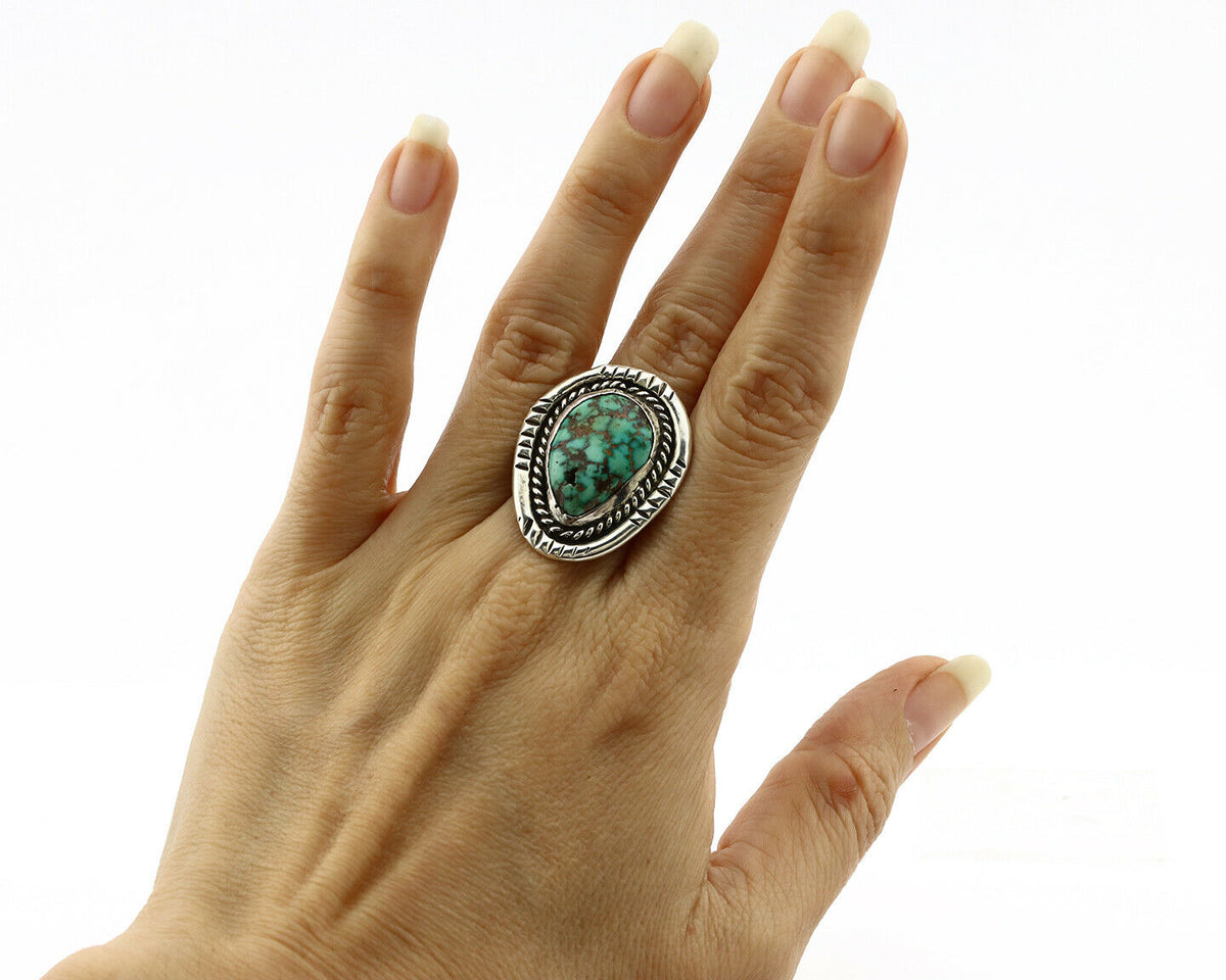 Navajo Ring .925 Silver Spiderweb Turquoise Native American Artist C.80's