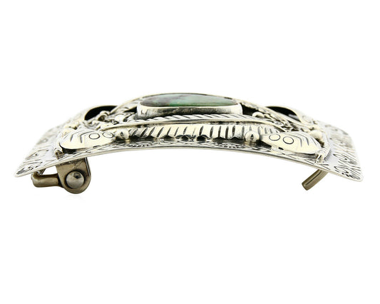 Navajo Belt Buckle .925 Silver Natural Turquoise Artist Signed Tipi C.80's