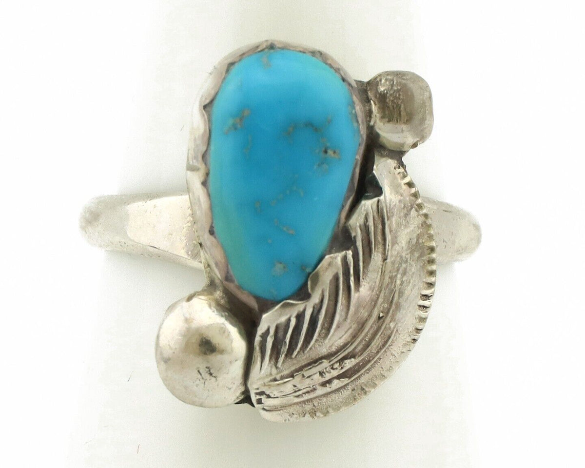 Zuni Ring 925 Silver Natural Mined Blue Turquoise Artist Signed Simplicio C.80's