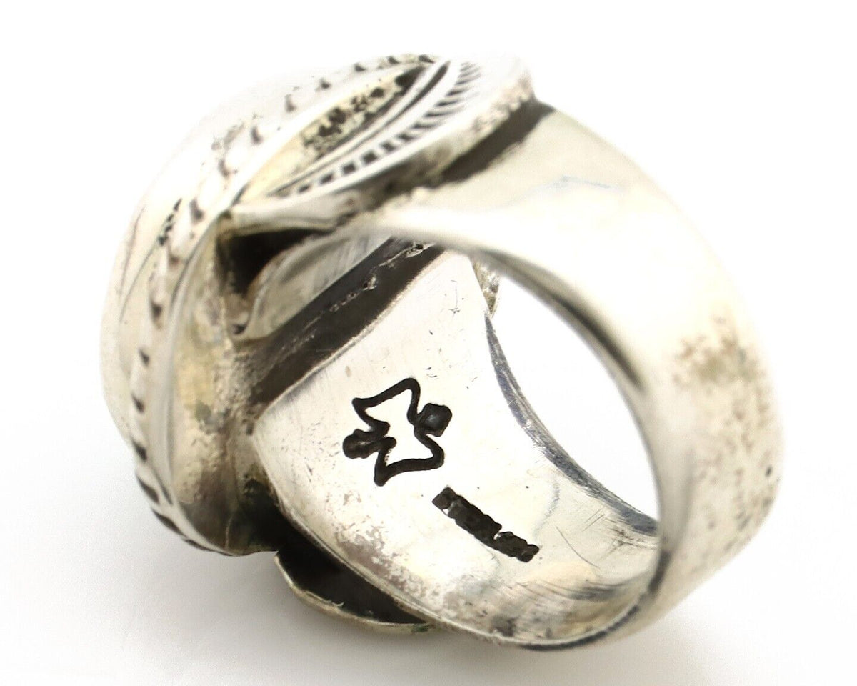 Navajo Handmade Ring 925 Silver Green Turquoise Signed C Montoya C.80's