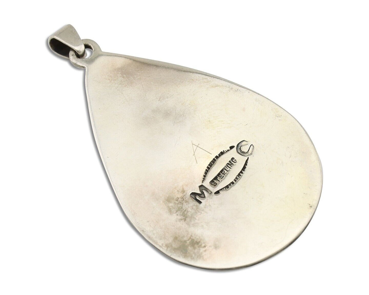 Navajo Pendant 925 Silver Natural Mined Turquoise Artist Signed C Montoya C.80's