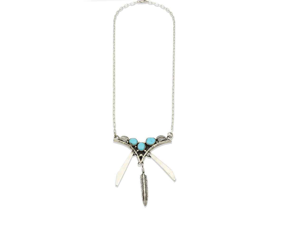Navajo Necklace .925 Silver Sleeping Beauty Turquoise Signed MC C.80's