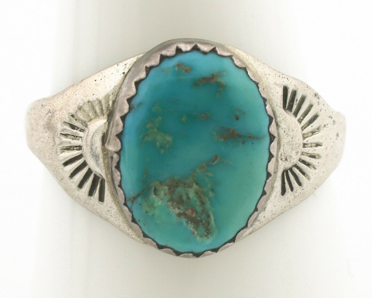 Zuni Ring .925 Silver Natural Blue Turquoise Native American Artist C.1980's