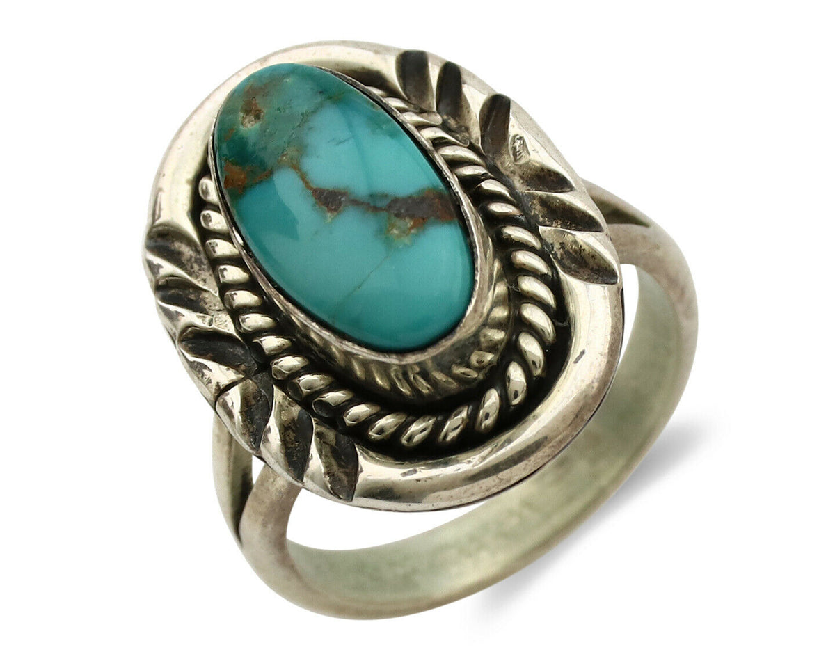 Navajo Ring .925 Silver Kingman Turquoise Native American Artist C.1980's