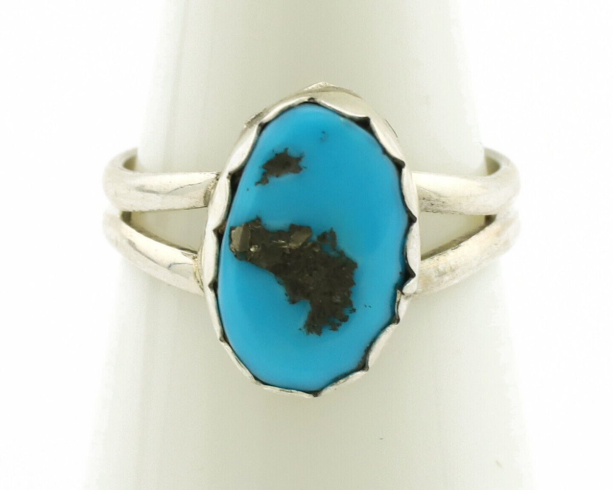 Navajo Ring .925 Silver Sleeping Beauty Turquoise Native American Artist C.1980s