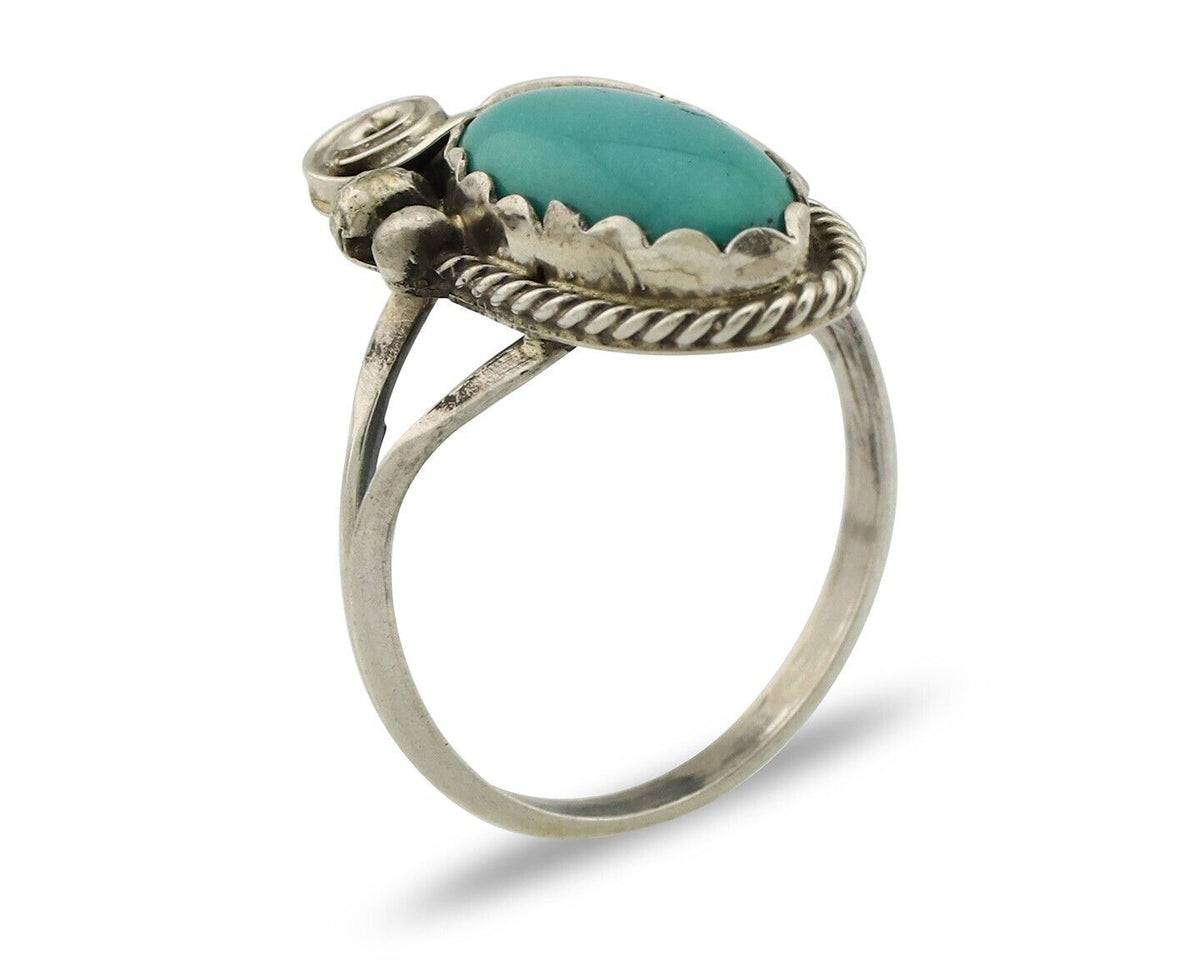 Navajo Inlaid Ring 925 Silver Blue Turquoise Artist Signed Justin Morris C.80s
